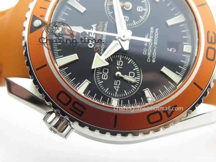 0408 Planet Ocean Master Chrono 45mm SS OM 1:1 Best Edition Black Dial On Orange Rubber Strap A Attractive 8170